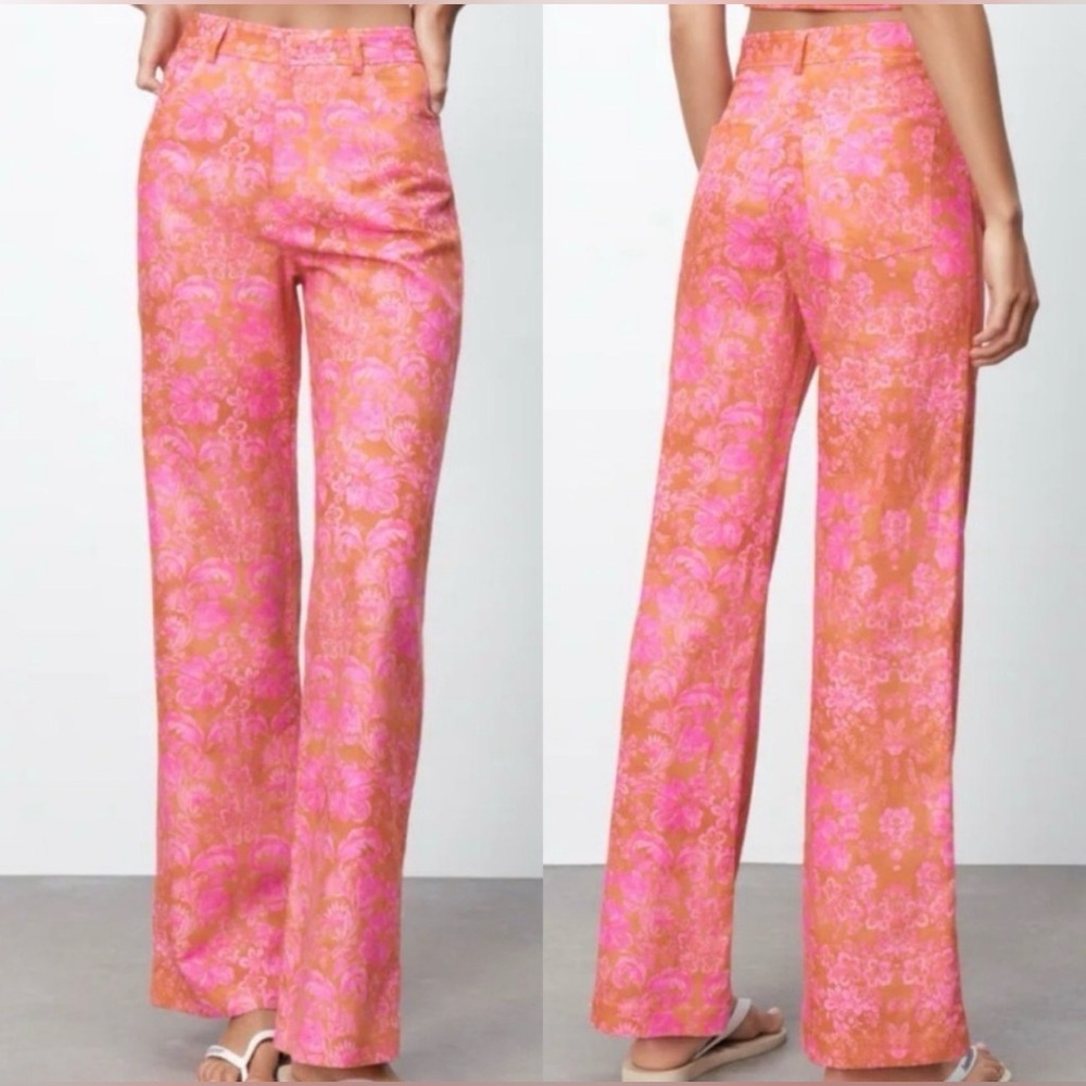 Zara Floral Pink and Orange Women's Pants